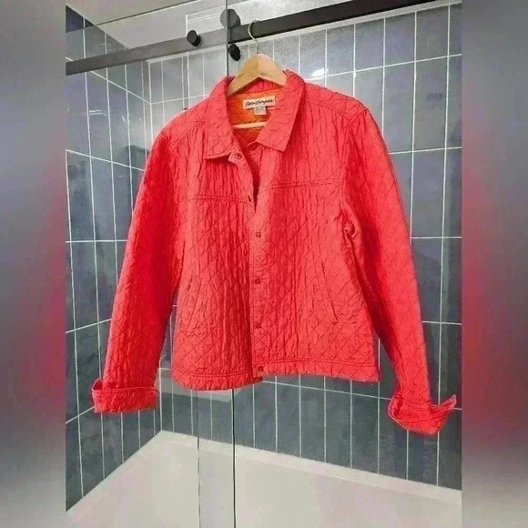 Coral Norm Thompson Quilted Light Weight Jacket Size Large - Picture 1 of 5